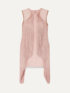 Tulle-paneled Fringed Mini Dress