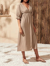 Load image into Gallery viewer, Sexy Deep V-neck Mid-long Sleeve High-fork Midi Dress
