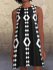 Geometric Pattern A-line Retro Print Pocket Casual Dress
