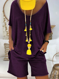 Two-piece Suit with Wings Printed on The Back of Casual Round Neck