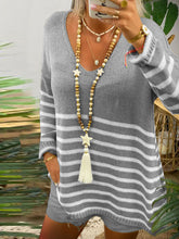 Load image into Gallery viewer, Knit Striped V-Neck Loose Suit
