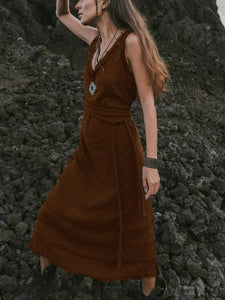 Solid Color Twist Tie Sling Maxi Dress