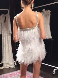 Fashion Solid Color Furry Sling Mini Dress