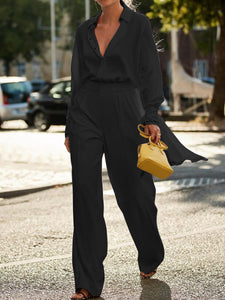 Fashion Casual Solid Color Long-sleeved Lapel Two-piece Suit