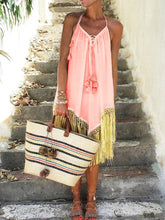 Load image into Gallery viewer, Sleeveless V Neck Beach Holiday Boho Tassel Hem Dresses

