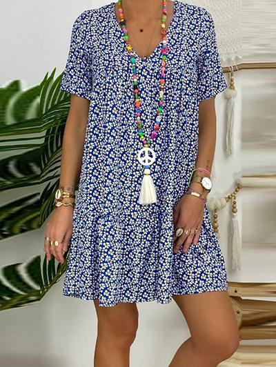 Holiday Round Neck Floral Print Dress