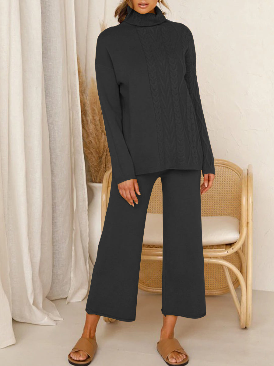 Casual Loose Solid Color High-neck Two-piece Suit