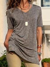 Load image into Gallery viewer, Casual Pure Color V-Neck Short Sleeve T-Shirts with Split Hem
