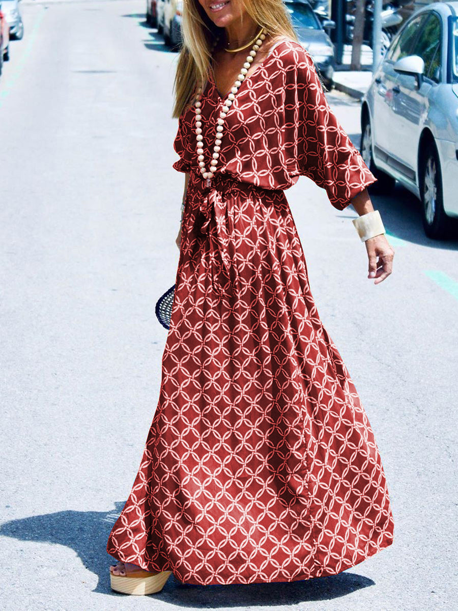 Vintage Elegant V-Neck Maxi Dress