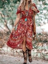 Load image into Gallery viewer, Holiday Bohemian Wave Split Skirt Dress
