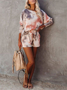 Round neck tie-dye short sleeve suit