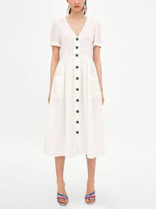 V-neck Net Color Short Sleeve Dress