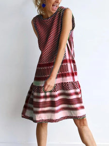 Casual Loose Round Neck Striped Dress