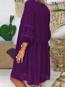 V-neck Loose Solid Color Casual Dresses