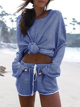 Load image into Gallery viewer, Two Piece Set of Casual Round Neck Long Sleeve Striped T-shirt
