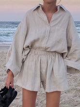 Load image into Gallery viewer, Casual Loose Lapel Long-sleeved Shirt Shorts Two-piece Suit
