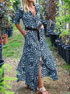 Casual Loose Leopard Long Sleeve Dress