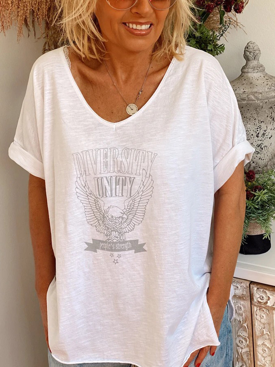 V-neck Short Sleeve Top Printed T-shirts