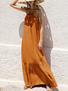 Summer Pure Color Halter Dress