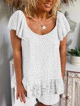 Load image into Gallery viewer, Romantic Lace Casual Loose Round Neck Top Shorts Suit
