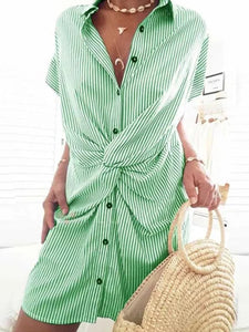Casual Stripe Tunic V-Neckline Shift Dress