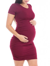 Load image into Gallery viewer, Casual Solid Color Round Neck Short Sleeve Pregnant Women Dress
