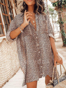 Retro Casual Loose Leopard Dress