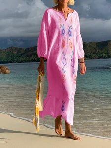Solid Casual Print Long Sleeve Dress