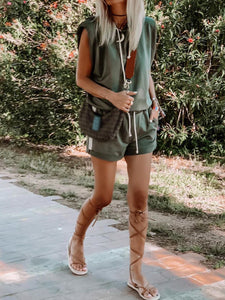 Round Neck Sleeveless Solid Color Women's Suit
