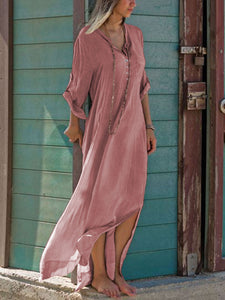 Fashion V-neck Solid Color Casual Dress