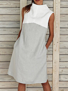 High Neck Stitching Sleeveless Mini Dress