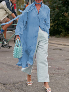 Casual Loose Solid Color Button Two-piece Suit