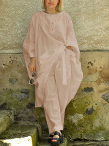 Round Neck Loose Tops Casual Pants Two-piece Set