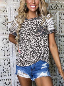 Casual Short Sleeve Leopard Print T-shirt