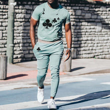 Load image into Gallery viewer, Men&#39;S Green Printed Short-Sleeved T-Shirt And Pants Suit
