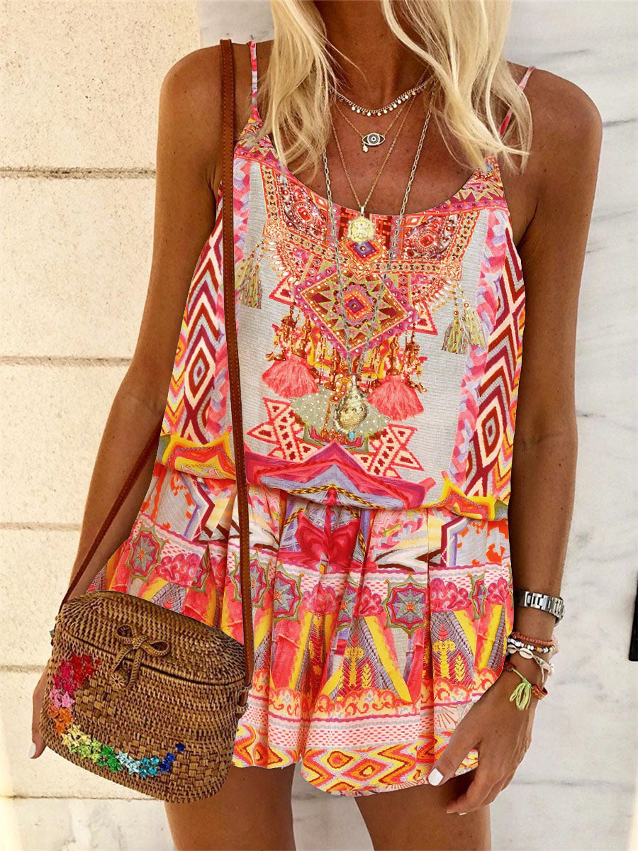 Bohemian Casual Loose Strap Floral Dress
