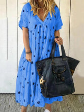 Load image into Gallery viewer, V-neck Short Sleeve Printed A-line Floral Dress
