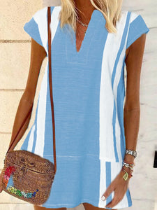 Bohemian Casual Loose V Neck Striped Dress