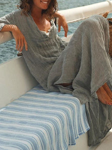 Loose Solid Color V-Neck Dress