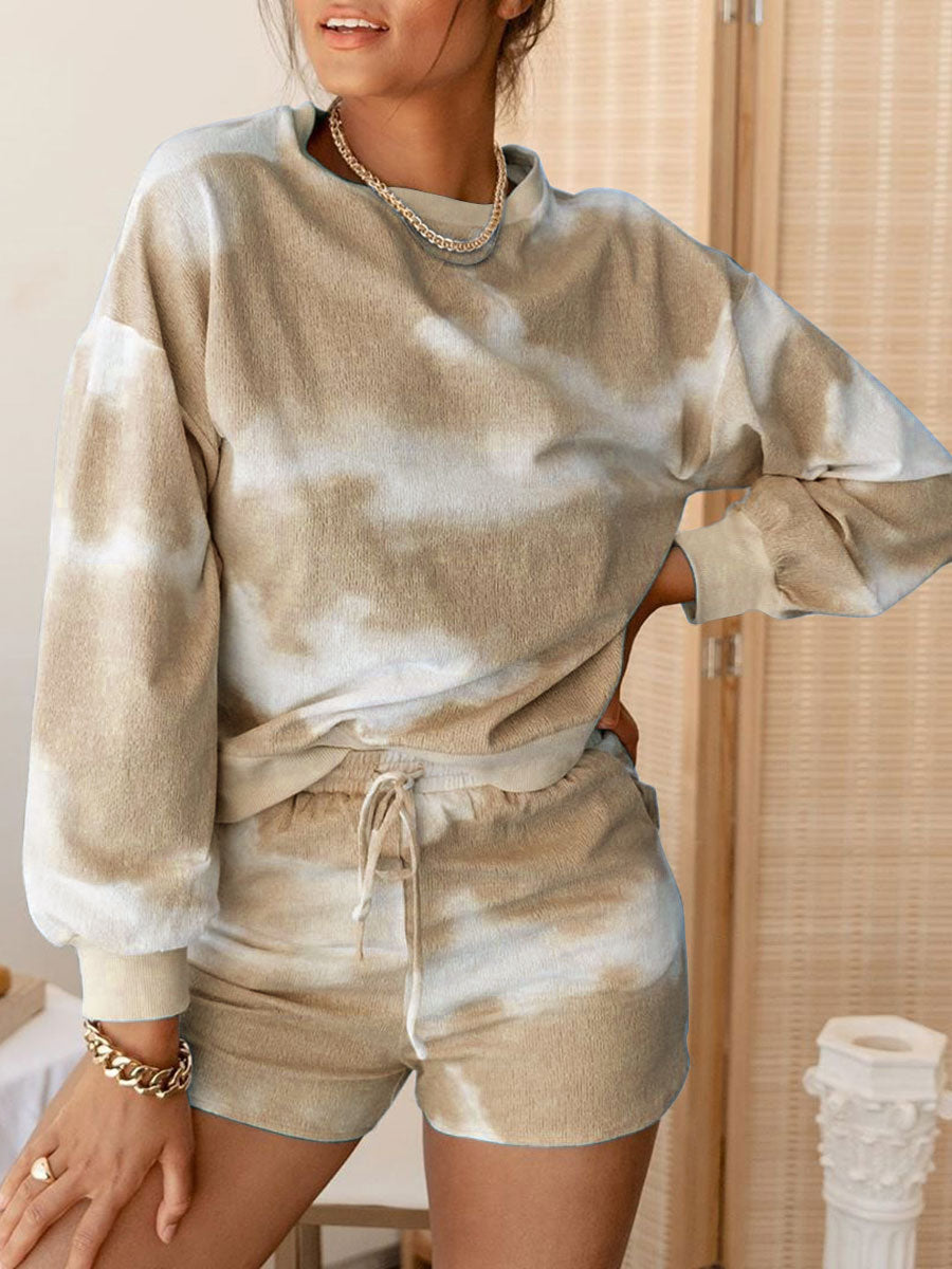 Casual Loose Tie-dye Round Neck Two-piece Suit