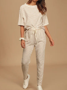 Casual Loose Solid Color Short Sleeve Two-piece Suit
