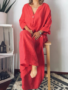 Fashion Casual Long Sleeve Solid Color Maxi Dress