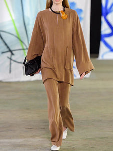Casual Fashion Long Sleeve Solid Color Two-piece Suit
