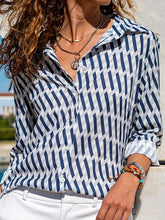 Load image into Gallery viewer, Cross Stripe Printed Top Casual Button Long Sleeve Shirt

