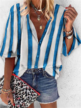 Load image into Gallery viewer, Simple Casual Loose V-Neck Striped Shirt Top
