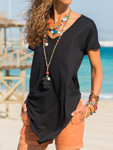 Load image into Gallery viewer, Pure Color Deep V-Neck Short Sleeve T-Shirt with Irregular Hem
