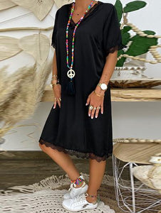 Fashion Lace V-neck Solid Color Dress