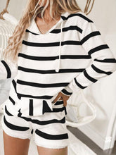Load image into Gallery viewer, Striped Splicing Hoodie and Shorts Activewear Set Women&#39;s Suit
