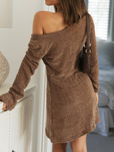Load image into Gallery viewer, Round Neck Long Sleeve Solid Color Elegant Dress
