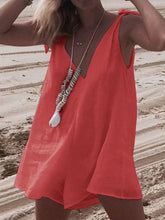 Load image into Gallery viewer, Bow V Neck Sleeveless Loose Short Rompers Jumpsuit
